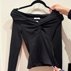 Aritzia Elegant Black Twist-Front Blouse